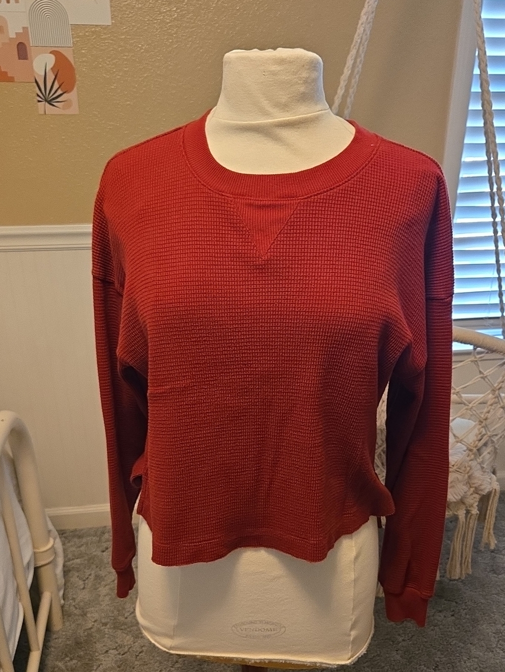 Forever 21 Brick Red Waffle-Knit Crewneck Sweater